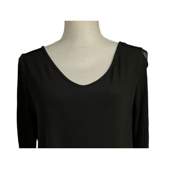 Clara Sun Woo Tunic Size XS Black V Neck Sheer Mesh Ruched Sleeve Long Lagenlook - Picture 4 of 10